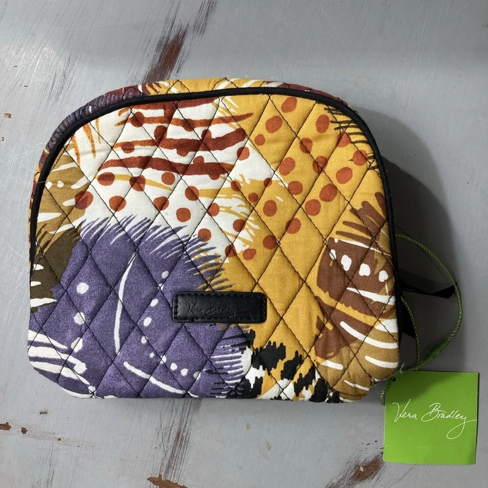 Vera Bradley Medium Zip Cosmetic Bag Painted Feathers Travel Cotton NWT MSRP $28